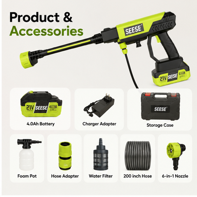 SEESE Cordless Pressure Washer 21V